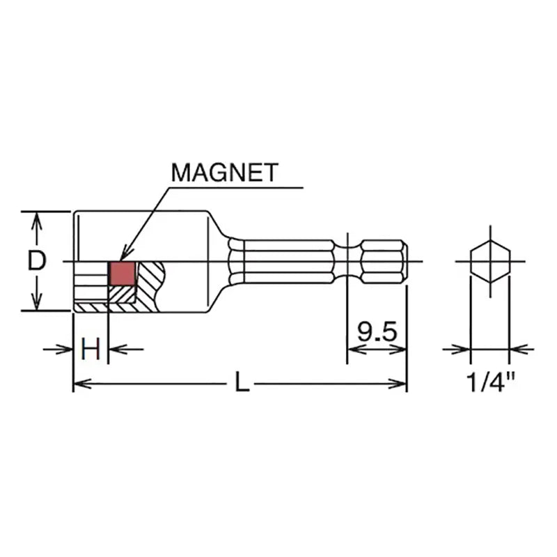 Ko-ken Tools 1/4 Hex Dr. Nut Setter 5/16 6 point Length 50mm Magnet Ko-ken Tools