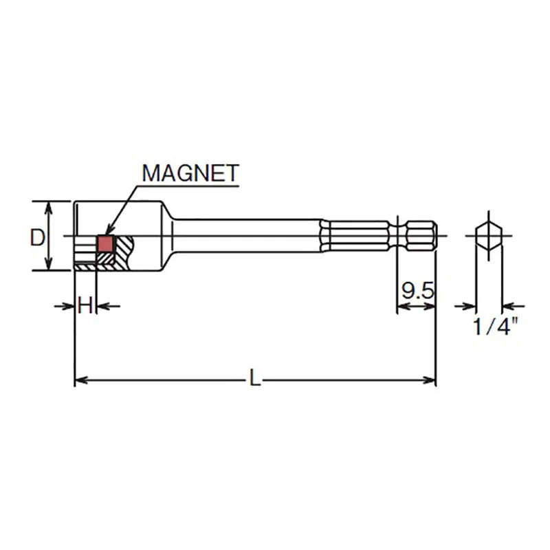 Ko-ken Tools 1/4 Hex Dr. Nut Setter 8mm 6 point Length 75mm Magnet Ko-ken Tools