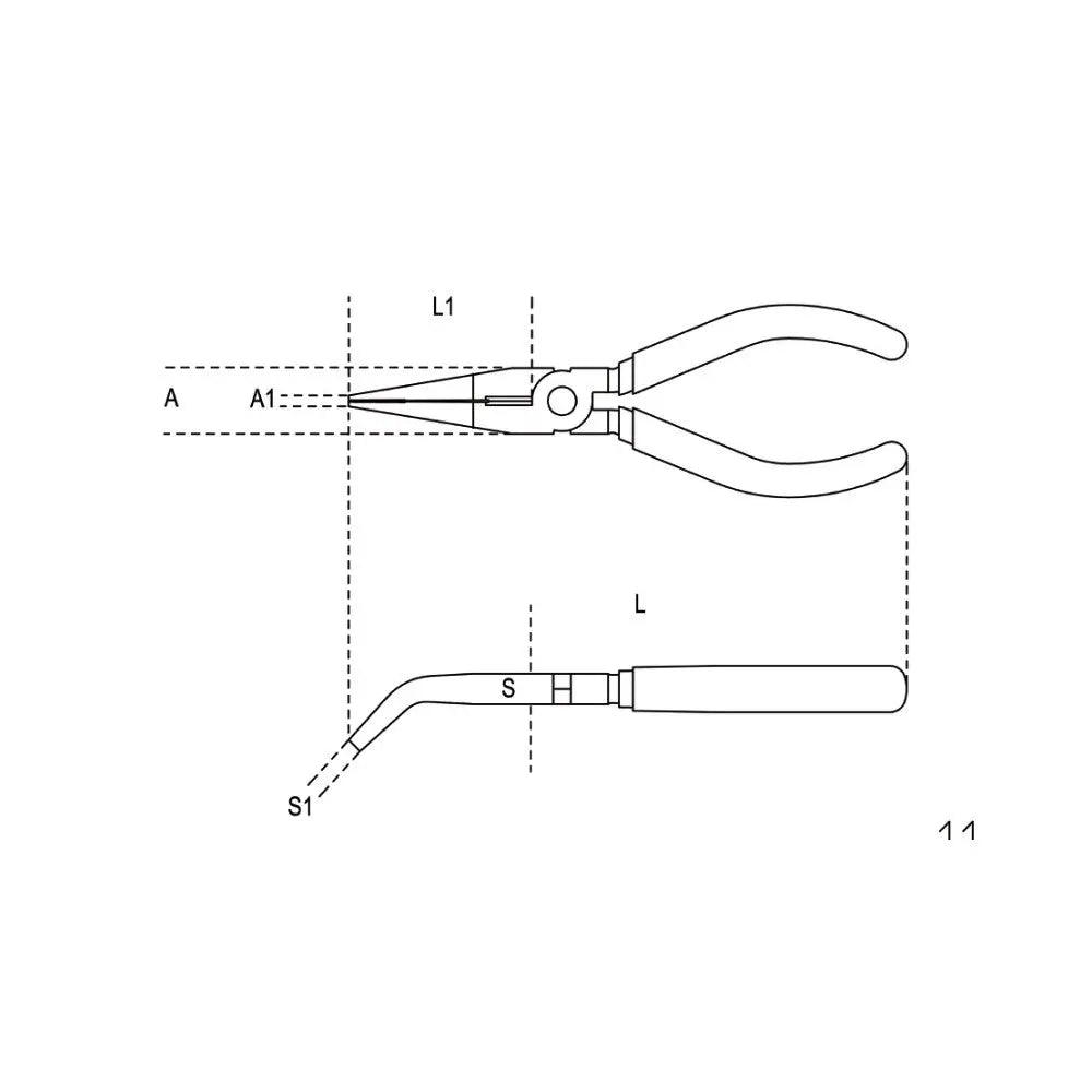 Beta Tools (Article# 1164 160) Extra-Long Bent Flat Knurled Nose Plier, OAL 160mm - BT 11640006 Beta Tools