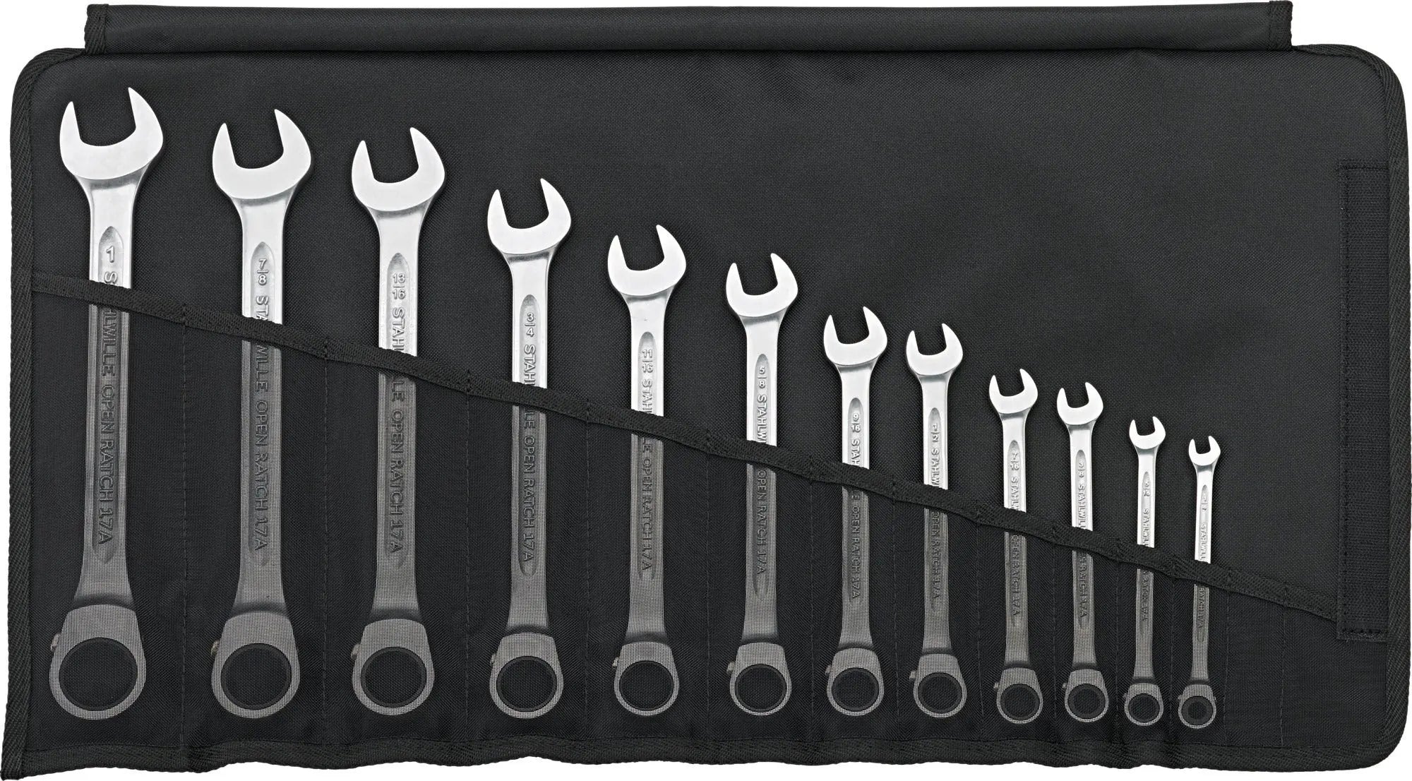Stahlwille Set of 12 Combination Ratchet Spanner Wrench, 1/4 - 1 in - ST 96411713 Stahlwille
