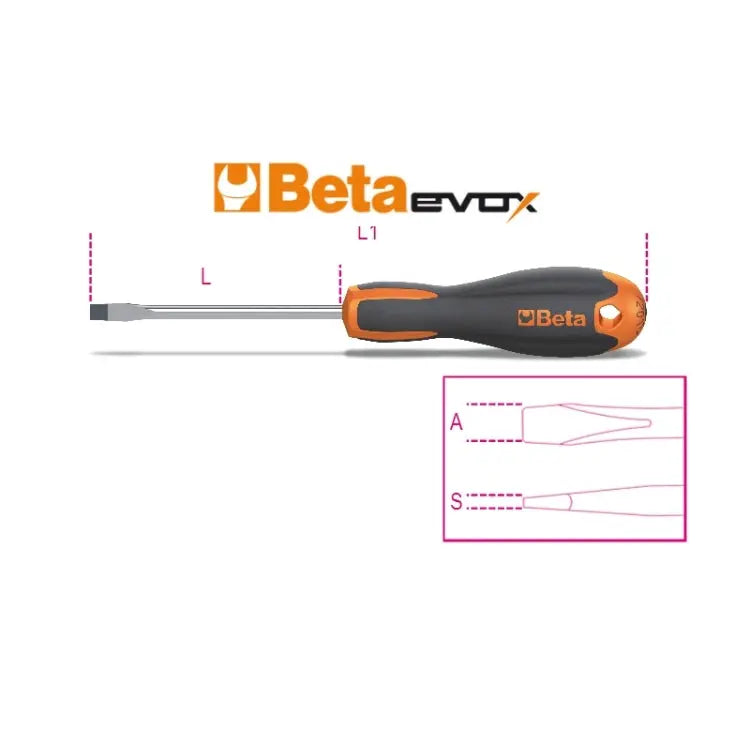 Beta Tools Evox Chrome-Plated Black Tips Screwdrivers for Slotted Head Screws - BT 012011009 