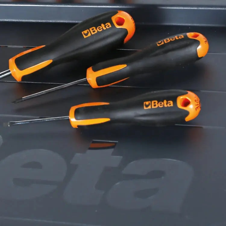 Beta Tools Evox Chrome-Plated Black Tips Screwdrivers for Slotted Head Screws - BT 012011012 