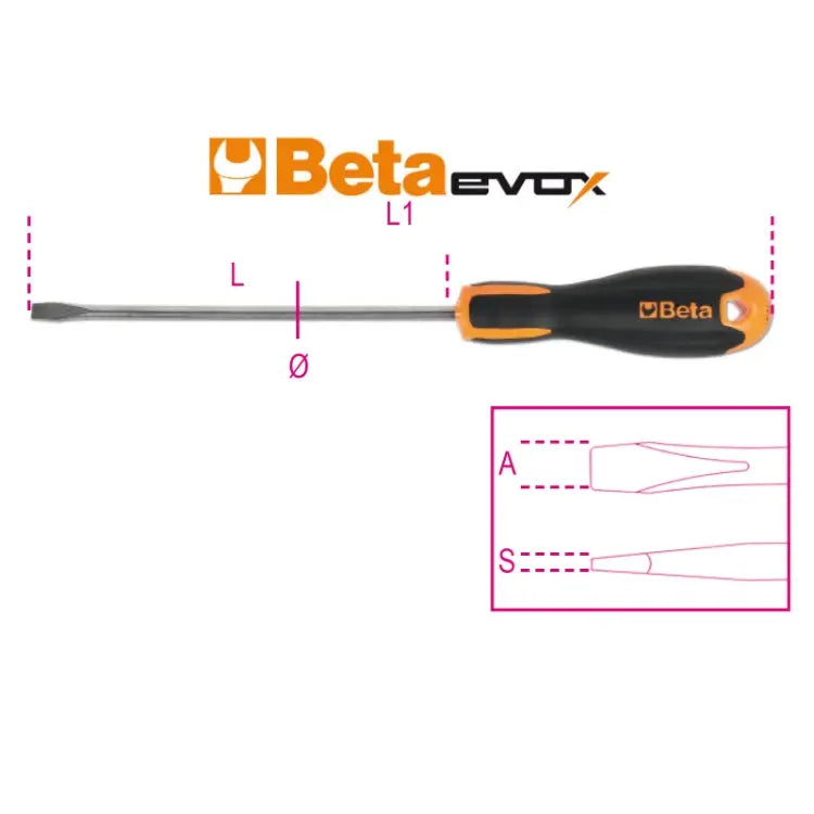 Beta Tools (Article# 1201INOX-E 3X75) Stainless Steel Screwdriver for Slotted Head Screws - BT 012011409 