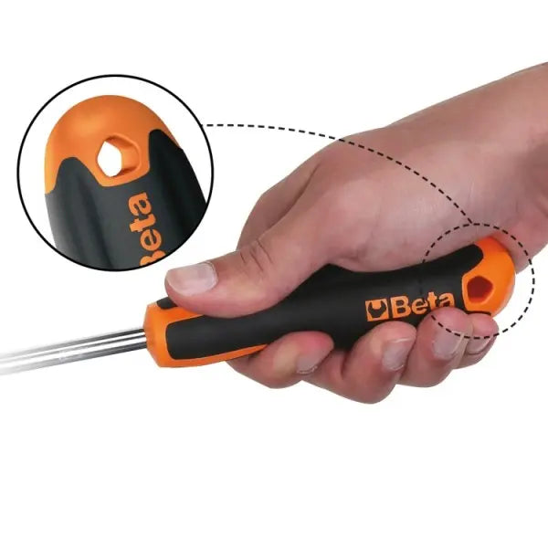 Beta Tools (Article# 1201E 5.5X150) Evox Slotted Screwdriver, Chrome-Plated, Black 5.5mm Tip, OAL 150mm - BT 12011042 Beta Tools