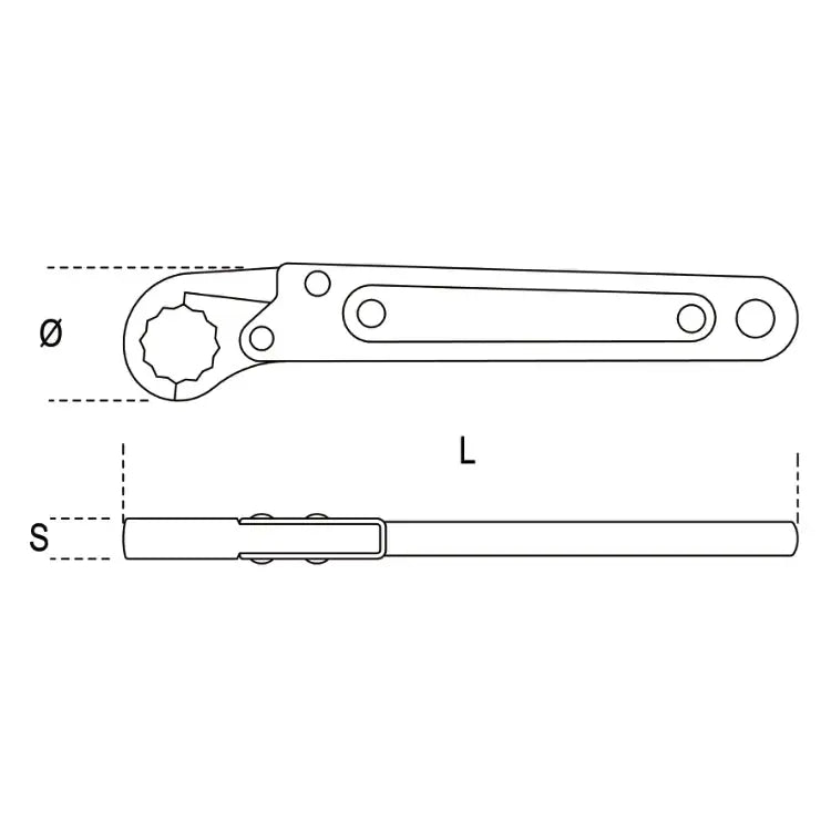 Beta Tools (Article# 120 13) Ratchet Opening Single Ended Bi-Hexagon Wrench - BT 001200013 
