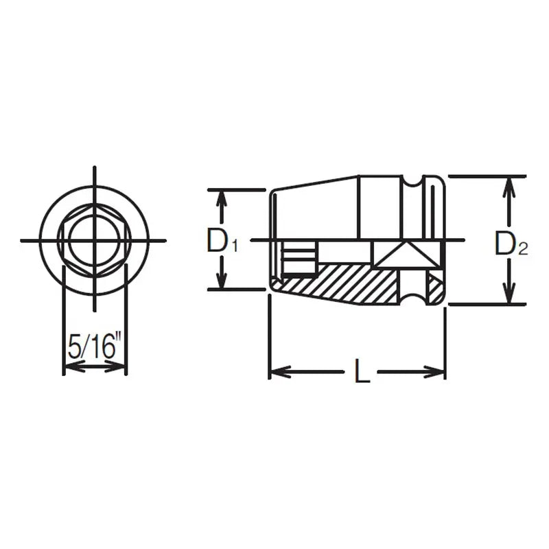 Ko-ken Tools 1/4 Sq. Dr. Adaptor 5/16 For 5/16H Bit Length 25mm Ko-ken Tools