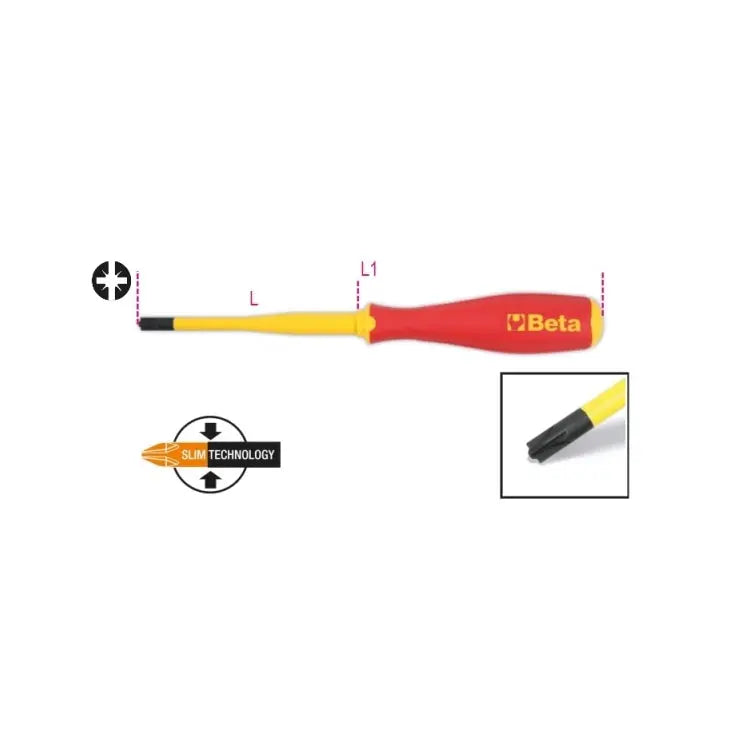 Beta Tools (Article# 1235MQ/C PH2) Slim Screwdriver for Combined Phillips and Slotted Head Screws, PH2+LPP - BT 012350418 