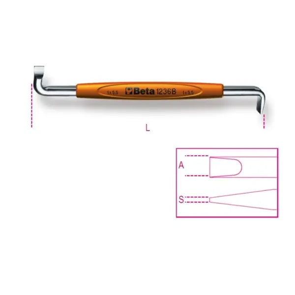 Beta Tools (Article# 1236B 0.8X4) 0.8 x 4 Offset Screwdriver for Slotted Head Screws - BT 12360201 Beta Tools