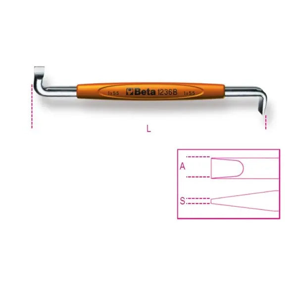 Beta Tools (Article# 1236B 1X5.5) 1 x 5.5 Offset Screwdriver for Slotted Head Screws - BT 12360202 Beta Tools