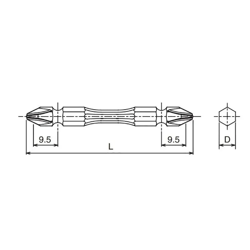 Ko-ken Tools 1/4 Hex Dr. Double Ended Bit PH2 Length 100mm Torsion Ko-ken Tools
