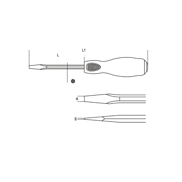 Beta Tools (Article# 1241 6.5X125) 6.5 x 125 Screwdriver with Steel Head for Slotted Head Screws - BT 12410050 Beta Tools