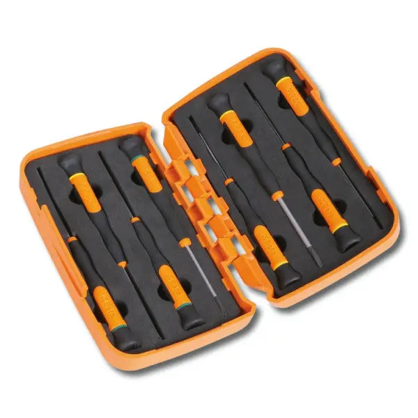Beta Tools (Article# 1257LPH/S8) Set of 8 Micro-Screwdrivers with Hard Case for Slotted Head and Phillips Screws - BT 012570210 