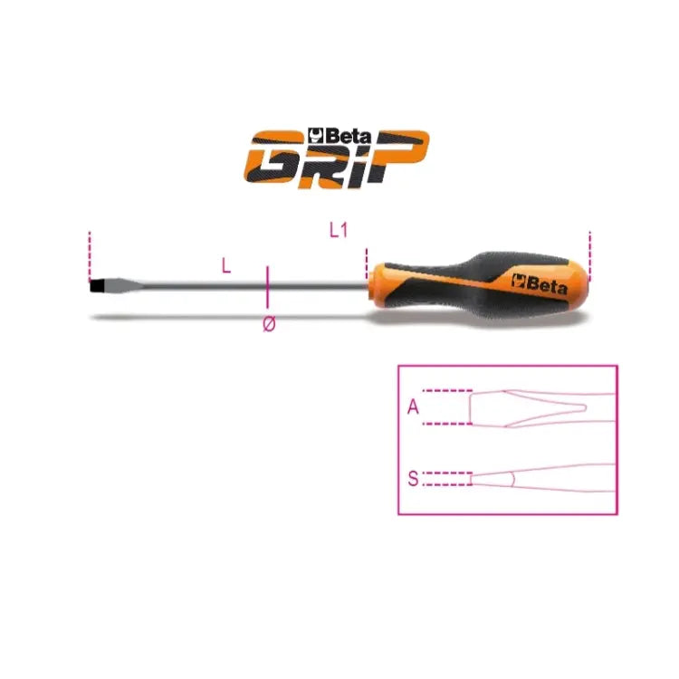 Beta Tools (Article# 1260) 14mm Slotted Screwdriver OAL 250mm - BT 12600073 Beta Tools