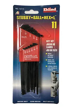 Eklind Set of 11 Long Stubby Ball End Hexagon L-Key 0.05 - 1/4 in with Holder - EK 13111 Hexagon L-Key Set Eklind