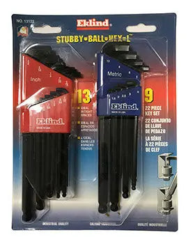 Eklind Set of 22 Stubby Ball End Hexagon L-Key with Holder - EK 13122 Hexagon L-Key Set Eklind