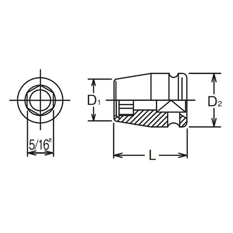 Ko-ken Tools 3/8 Sq. Dr. Adaptor 5/16 For 5/16H Bit Length 30mm Ko-ken Tools
