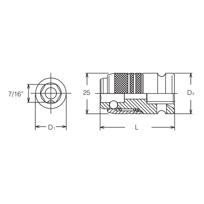 Ko-ken Tools 3/8 Sq. Dr. Bit Holder 7/16 For 183 series Length 46mm Locking Quick Release Ko-ken Tools