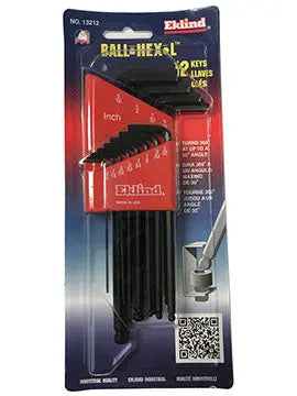 Eklind Set of 12 Ball End Long Hexagon L-Key with Holder - EK 13212 Hexagon L-Key Set Eklind