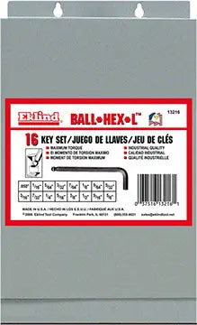 Eklind Set of 16 Ball End Long Hexagon L-Key with Metal Box - EK 13216 Hexagon L-Key Set Eklind