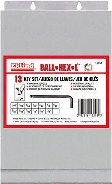 Eklind Set of 13 Long Ball End Hexagon L-Key 0.05 - 3/8 in with Metal Box - EK 13293 Hexagon L-Key Set Eklind