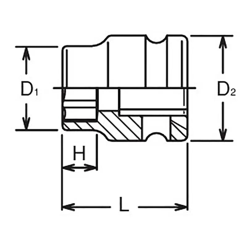 Ko-ken Tools 3/8 Sq. Dr. Socket 15mm 6 point Length 25mm Thin walled Ko-ken Tools