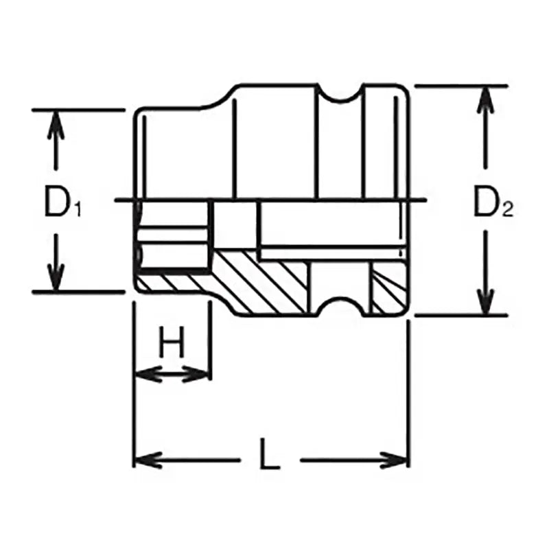 Ko-ken Tools 3/8 Sq. Dr. Socket 19mm 6 point Length 25mm Thin walled Ko-ken Tools