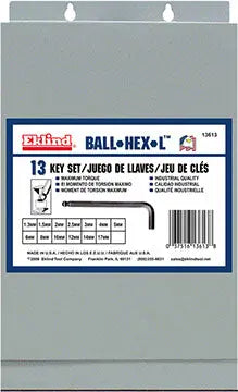 Eklind Set of 13 Ball End Long Hexagon L-Key with Metal Box - EK 13613 Hexagon L-Key Set Eklind