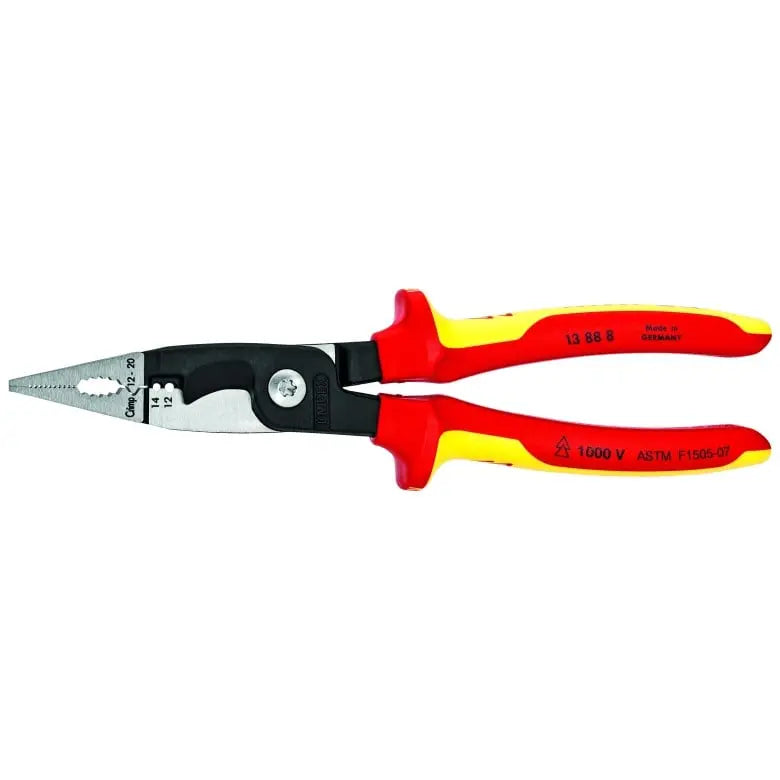 Knipex 6-in-1 1000V Insulated Electrical Installation Plier, 12 and 14 AWG, 8 in - KN 13 88 8 SBA Knipex