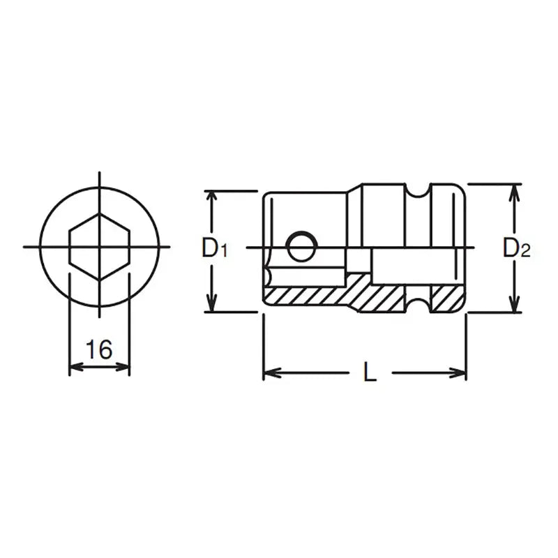 Ko-ken Tools 1/2 Sq. Dr. Bit Holder 16mm For 107.16 Length 43mm Ko-ken Tools