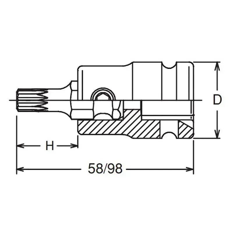 Ko-ken Tools 1/2 in Square Drive Triple Square Bit Socket, XZN M4, Length 58mm - 14134X.58-M4