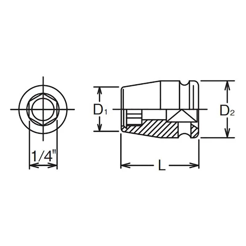 Ko-ken Tools 1/2 Sq. Dr. Adaptor 1/4 For 1/4H Bit Length 35mm Ko-ken Tools
