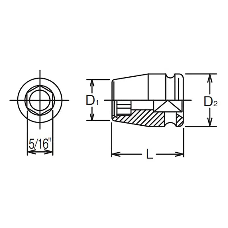 Ko-ken Tools 1/2 Sq. Dr. Adaptor 5/16 For 5/16H Bit Length 35mm Ko-ken Tools