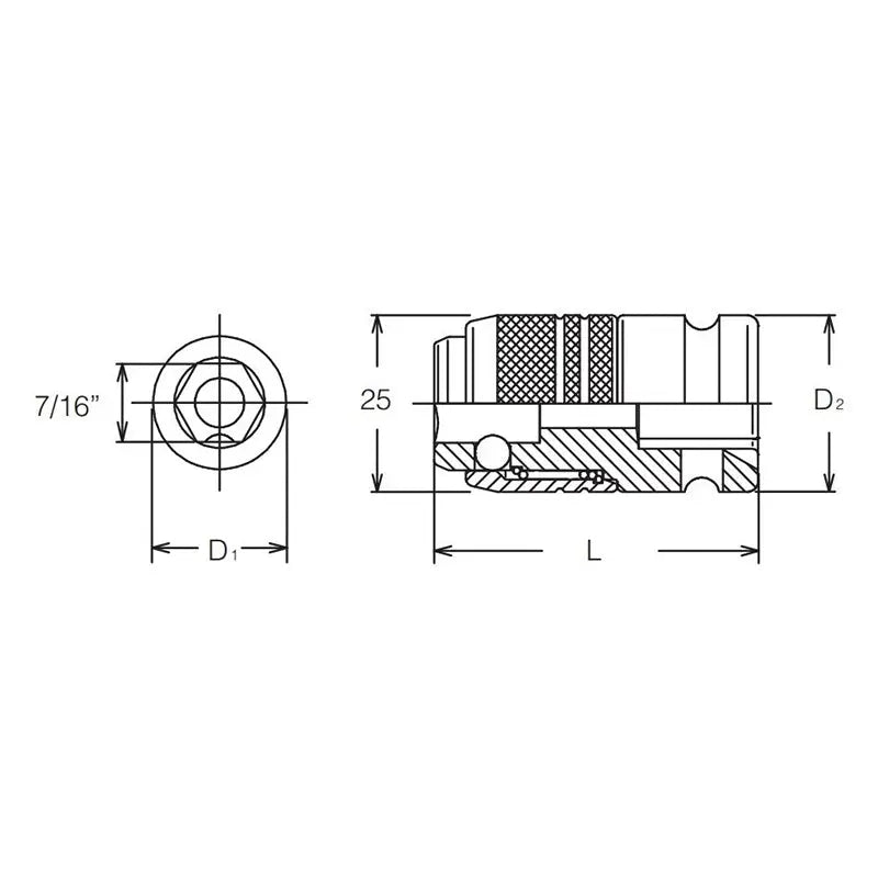 Ko-ken Tools 1/2 Sq. Dr. Bit Holder 7/16 For 183 series Length 46mm Locking Quick Release Ko-ken Tools