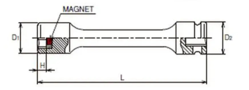 Ko-ken Tools 1/2 in Square Drive 6-Point Extension Socket with Magnet, 12mm, Length 200mm - 14145MG.200-12