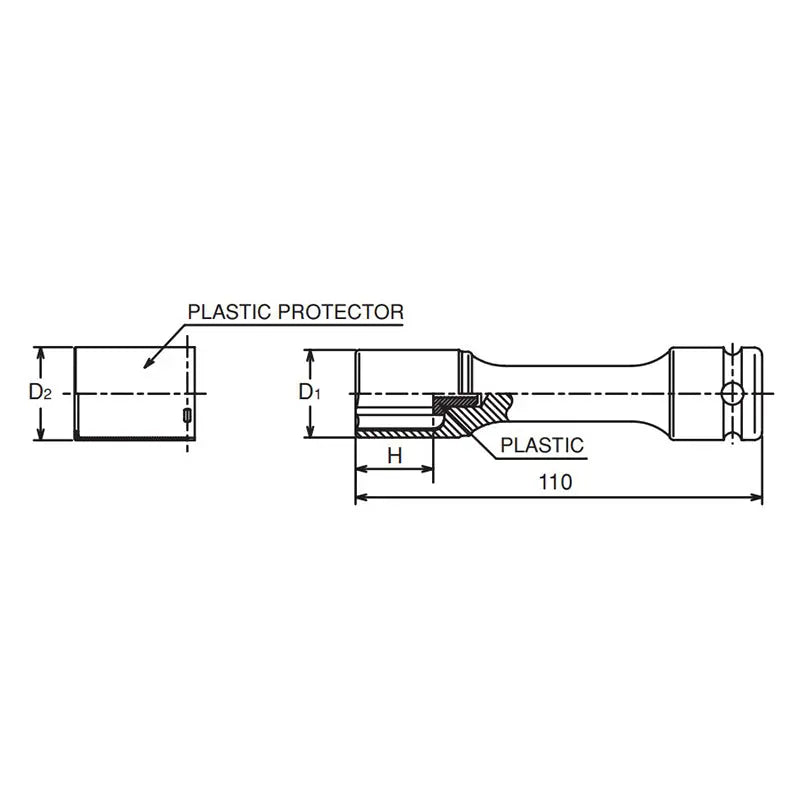 Ko-ken Tools 1/2 Sq. Dr. Wheel Nut Socket 17mm Extra Thin walled Length 110mm Color coded Protector Ko-ken Tools