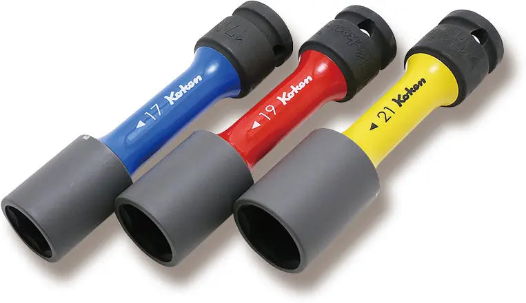 Ko-ken Tools 1/2 Sq. Dr. Wheel Nut Socket 3 piece Set, 17-21mm, 6 point Thin Wall and Color Coded by Size Ko-ken Tools