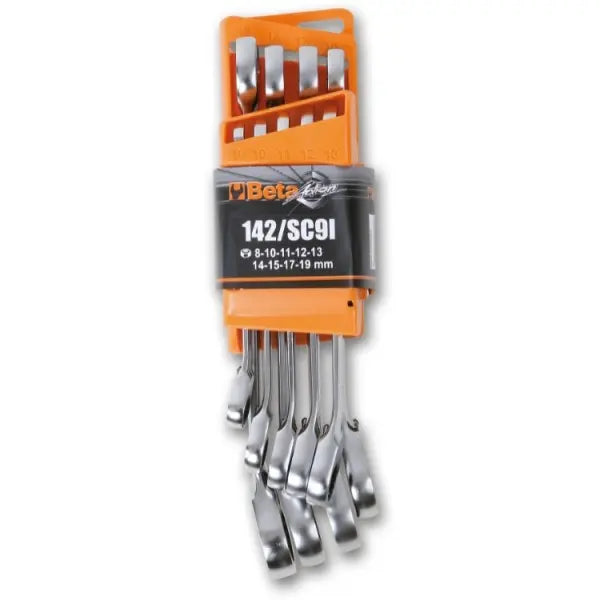 Beta Tools (Article# 142/SC9I) Set of 9 12 Point Reversible Ratcheting Combination Wrenches with Holder, Chrome-Plated, 8mm-19mm - BT 1420087 Beta Tools