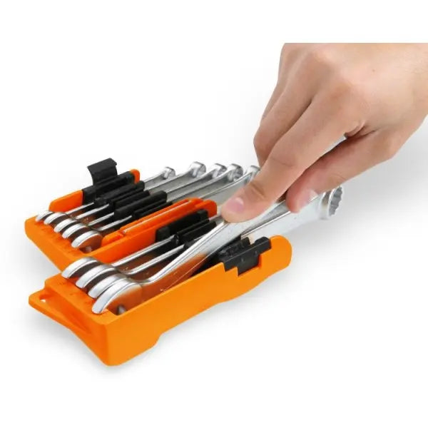 Beta Tools (Article# 142/SC9I) Set of 9 12 Point Reversible Ratcheting Combination Wrenches with Holder, Chrome-Plated, 8mm-19mm - BT 1420087 Beta Tools