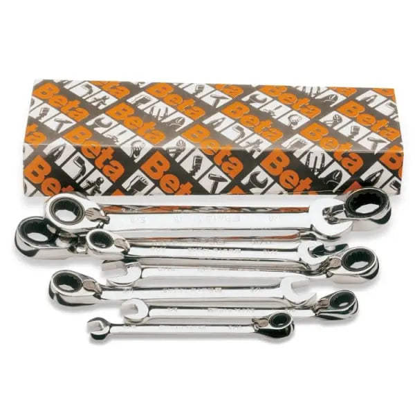 Beta Tools 142 Series Set of 8 12-Point SAE Reversible Ratcheting Combination Wrench, 5/16 in - 3/4 in - BT 001420330 Beta Tools
