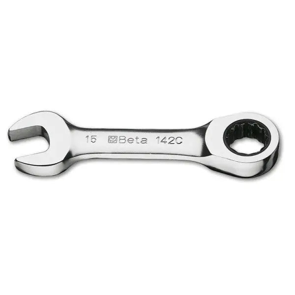 Beta Tools (Article# 142C 8) 8 x 8, 12 Point Ratcheting Combination Wrench, Chrome-Plated, Stubby - BT 1420108 Beta Tools