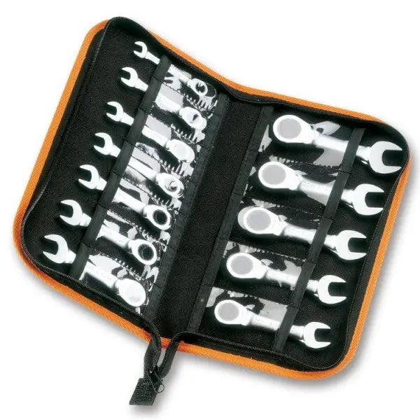 Beta Tools (Article# 142C/A12) Set of 12 Ratcheting Combination Wrenches, Stubby, 8mm-19mm - BT 1420175 Beta Tools