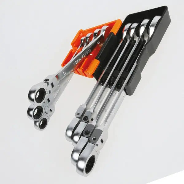 Beta Tools (Article# 142SN/SC8) Set of 8 Swivel End Ratcheting Combination Wrenches with Compact Support - BT 001420258 