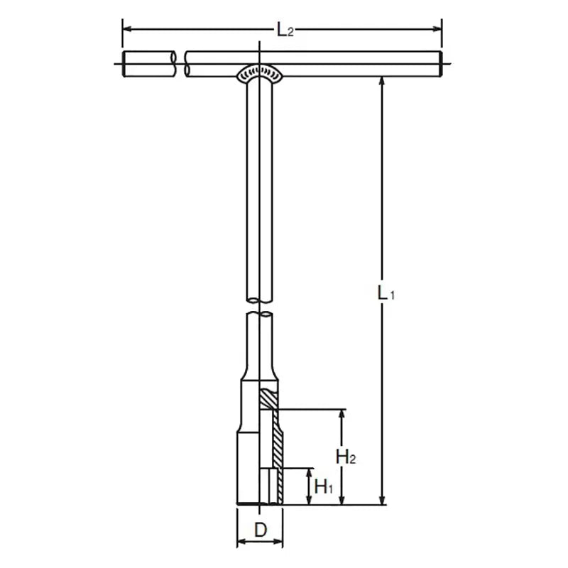 Ko-ken Tools T Handle Socket 12mm 6 point Length 355 x 200mm Ko-ken Tools