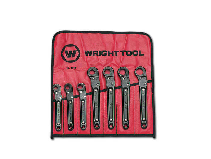 Wright Tool Set of 7 SAE Black Industrial Ratcheting Flare Nut Wrench, 3/8 to 3/4 in - WT 1640 Flare Nut Wrench Set
