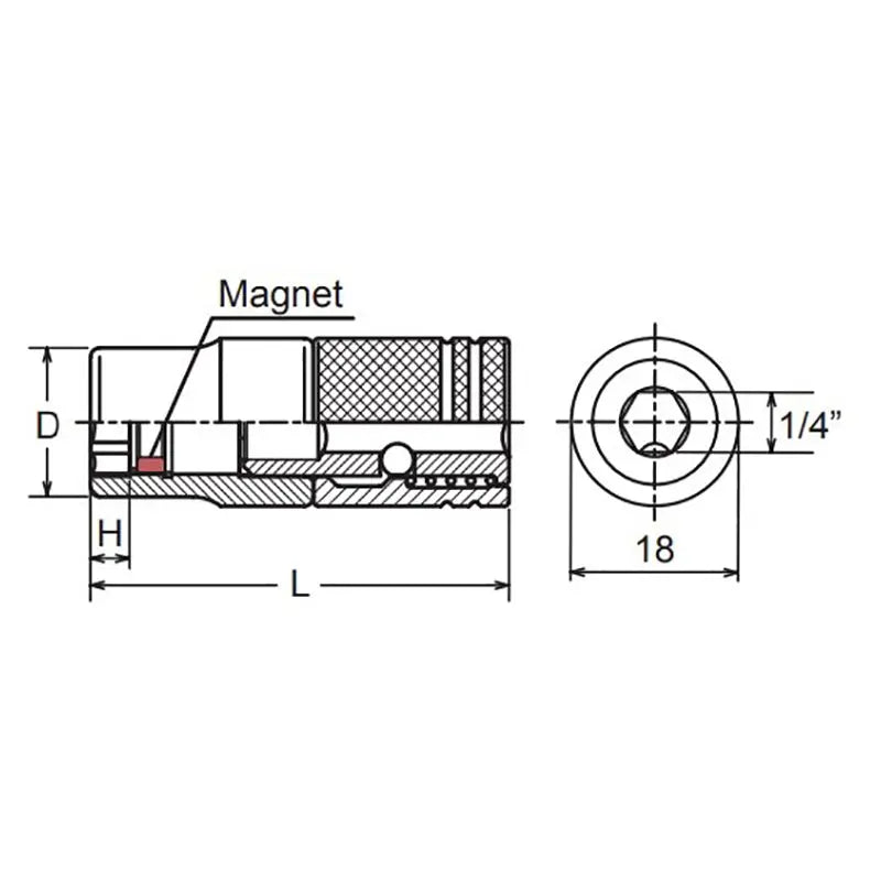 Ko-ken Tools 1/4 Hex Dr. 6 point Slide Socket with Ring Magnet 12mm Ko-ken Tools