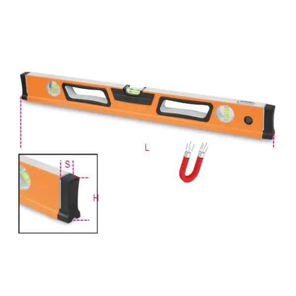 Beta Tools (Article# 1696T 800) Profiled Aluminum Spirit Levels with Magnetic Base and Three Unbreakable Vials - BT 016960508 