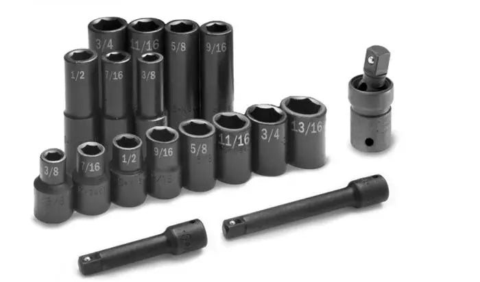 SK Tools - 17 Piece 1/2" Drive 6 Point Fractional Standard and Deep Impact Socket Set - 4050 SK Tools