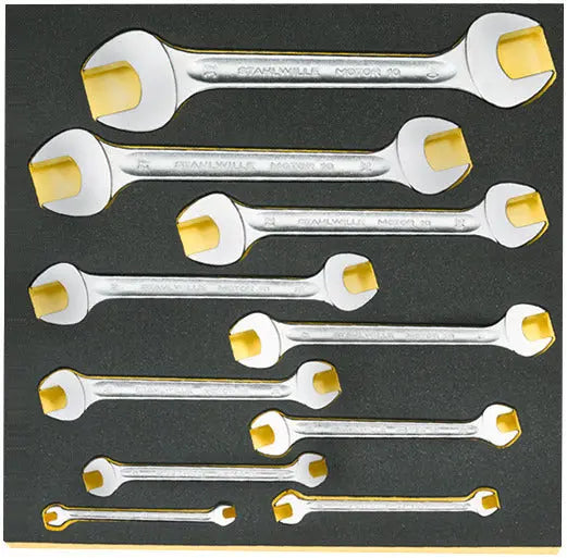 Stahlwille Set of 10 TCS Double Open Ended Spanner Wrench, 6 x 7 - 30 x 32mm, Height 30mm - ST 96838182 Stahlwille