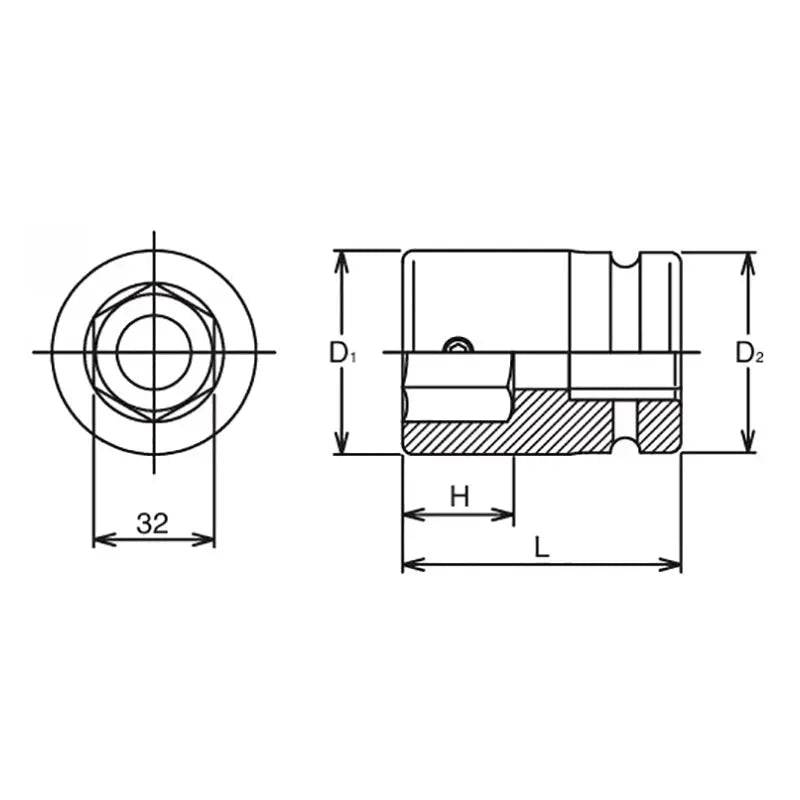 Ko-ken Tools 1 Sq. Dr. Bit Holder 32mm For 107.32 Length 75mm Ko-ken Tools