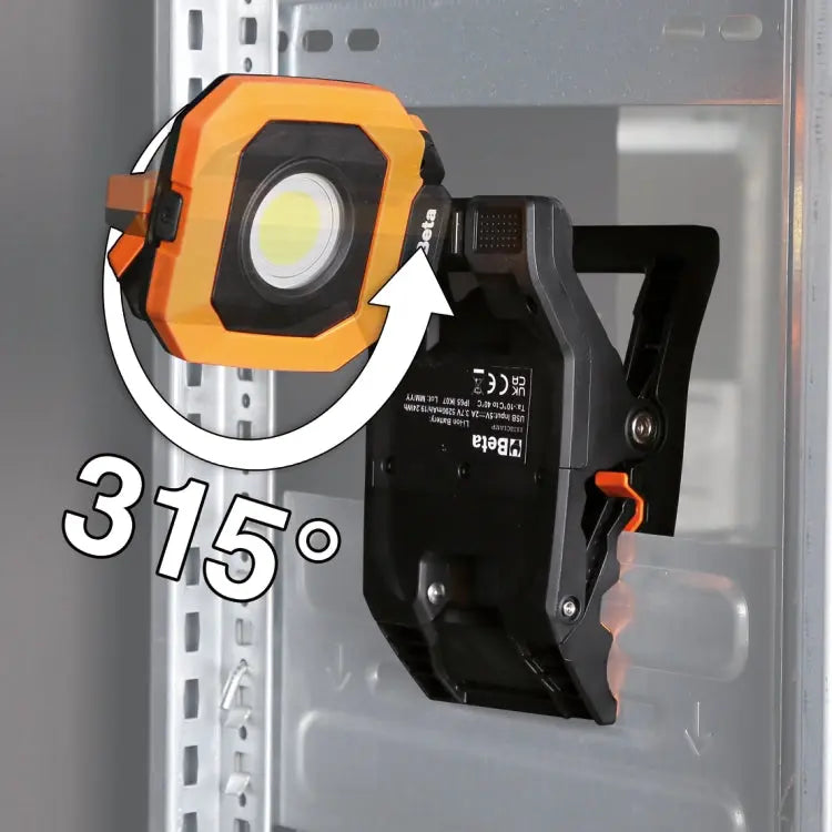 Beta Tools (Article# 1838CLAMP) 4 Light Intensities Adjustable Rechargeable Clamp Spotlight with USB Charge - BT 018380310 